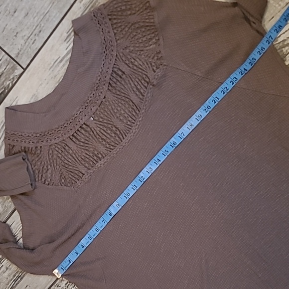 Free People Spring Valley Taupe Lightweight Thermal Knit Lace Tunic Top Wmns L - Picture 11 of 14